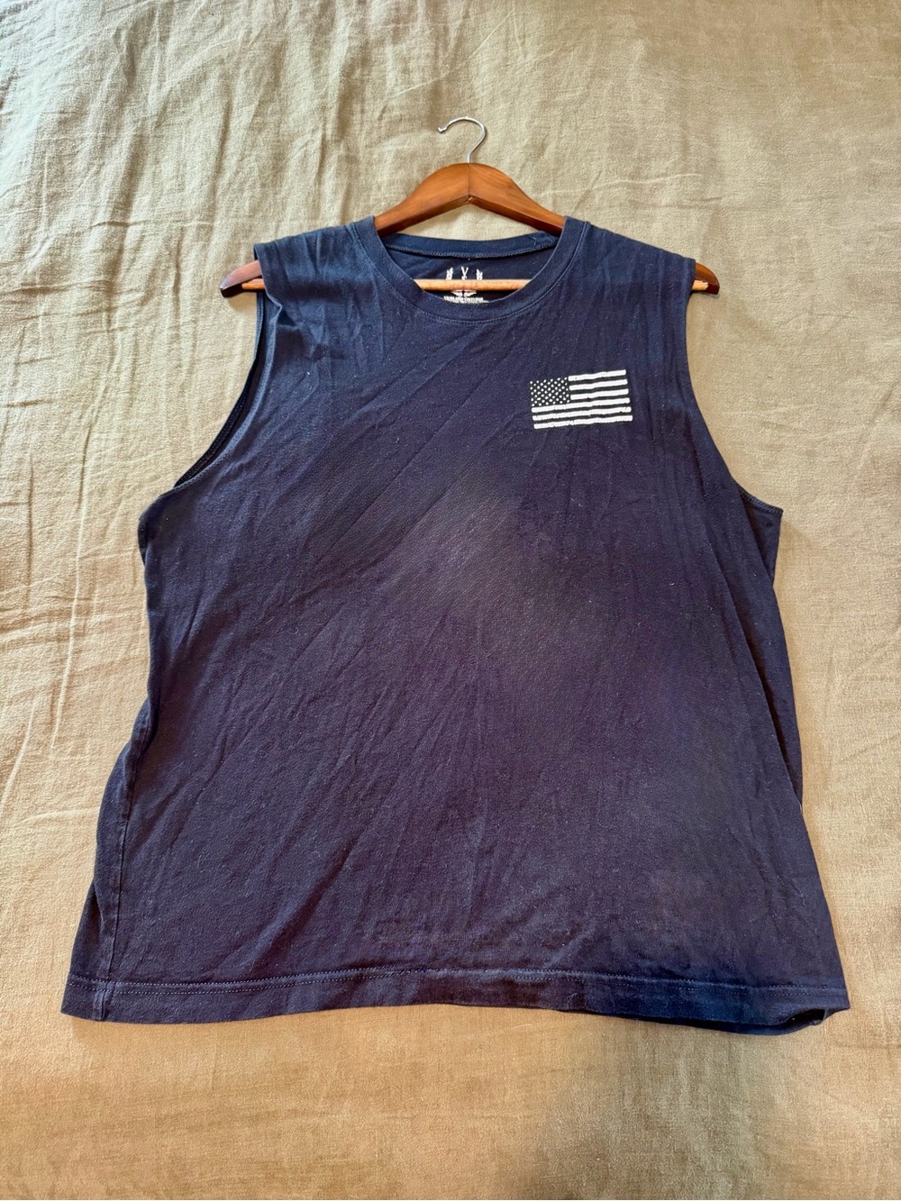 Men's Sleeveless Navy Muscle Tank with Flag Print